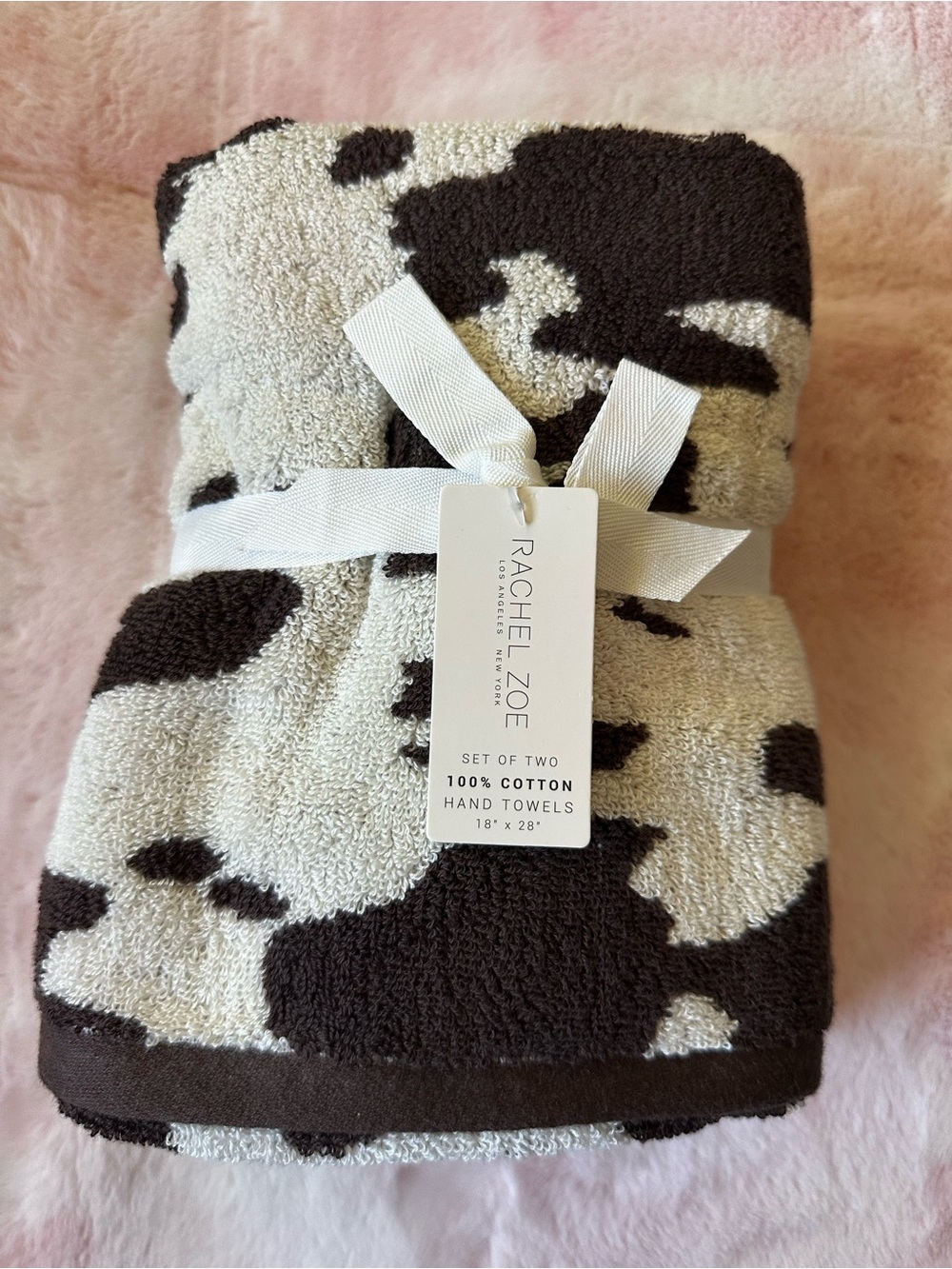 Cow Print Set of 2 Hand Towels - Rachel Zoe NWT